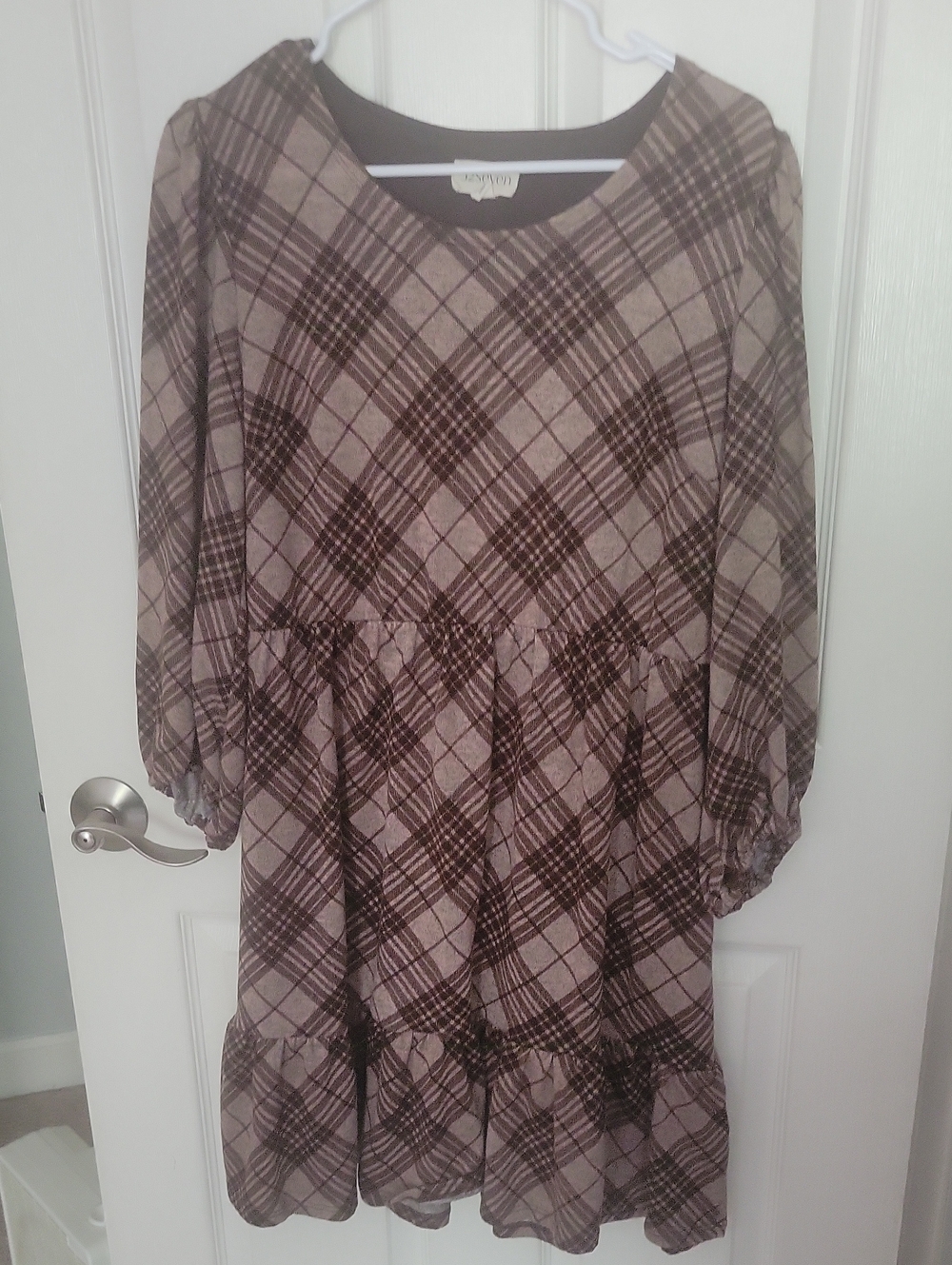 Seven7 Brown Plaid Long Sleeve Tiered Dress